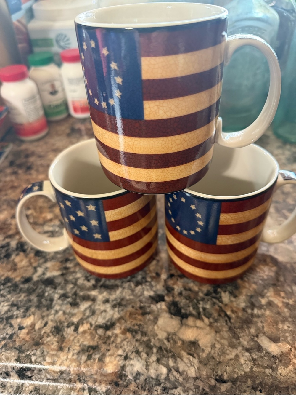 liberty Americana Ceramic Mug Set - Blue, Red & Cream Flag Pattern